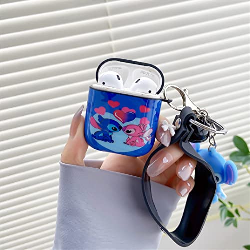 OINbxw for Airpod Case Cover, Airpod Case Personalized Custom with Lanyard Keychain Cool Cartoon Cute Anime Design Series Airpod Case for Women Girls Wireless Airpod 2 Case (Stitch)