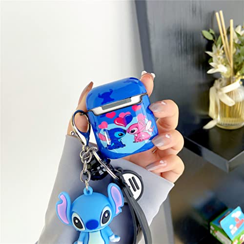 OINbxw for Airpod Case Cover, Airpod Case Personalized Custom with Lanyard Keychain Cool Cartoon Cute Anime Design Series Airpod Case for Women Girls Wireless Airpod 2 Case (Stitch)