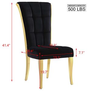 ACEDÉCOR Dining Chairs, Upholstered High-end Velvet Dining Room Chair with Metal Back Ring Pull Trim Golden Legs, Modern Elegant Dining Chair for Dining Room, Apartment, Kitchen (Black, Set of 2)