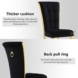 ACEDÉCOR Dining Chairs, Upholstered High-end Velvet Dining Room Chair with Metal Back Ring Pull Trim Golden Legs, Modern Elegant Dining Chair for Dining Room, Apartment, Kitchen (Black, Set of 2)