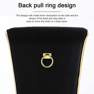 ACEDÉCOR Dining Chairs, Upholstered High-end Velvet Dining Room Chair with Metal Back Ring Pull Trim Golden Legs, Modern Elegant Dining Chair for Dining Room, Apartment, Kitchen (Black, Set of 2)