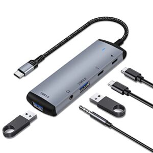 5 in 1 usb c to 3.5mm headphone and charger adapter, usb c hub otg usb 3.0 data adapter pd 60w charger fit with ipad pro/ipad air mini/macbook pro/air, galaxy s23 s22 note 20 ultra, pixel 7 6 pro