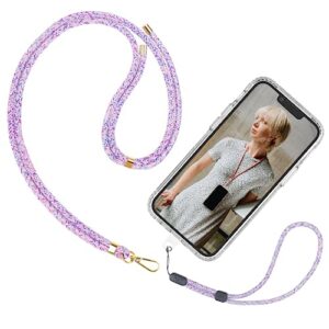 veziq adjustable universal crossbody patch phone lanyard wrist strap | cell phone lanyards for around the neck | compatible with every smartphone, key holder and id card holder - purple chroma