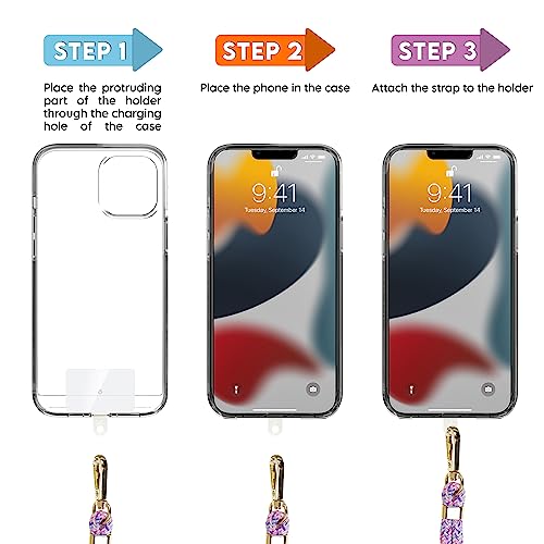 VEZIQ Adjustable Universal Crossbody Patch Phone Lanyard Wrist Strap | Cell Phone Lanyards for Around The Neck | Compatible with Every Smartphone, Key Holder and ID Card Holder - Purple Chroma