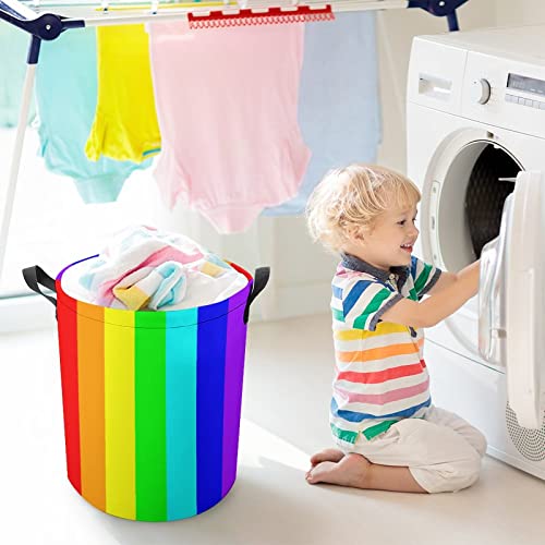 KURISOE Rainbow Laundry Basket Colorful Pride Geometry Laundry Hamper Vibrant Progress Bag Washing Bin Collapsible Laundry Basket for Women Bedroom, Bathroom, Dorm