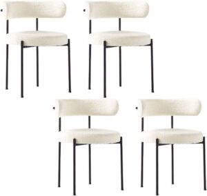 niuyao upholstered dining chair modern open back side accent chair armless soft with metal legs for dining room livingroom lounge office -white/black legs, set of 4