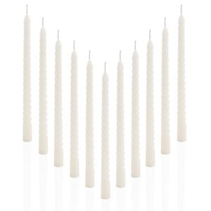 12 pack 10 inch candlestick candle spiral taper candle long candles for home,centerpieces,emergency candle,weddings,parties and special occasions,white