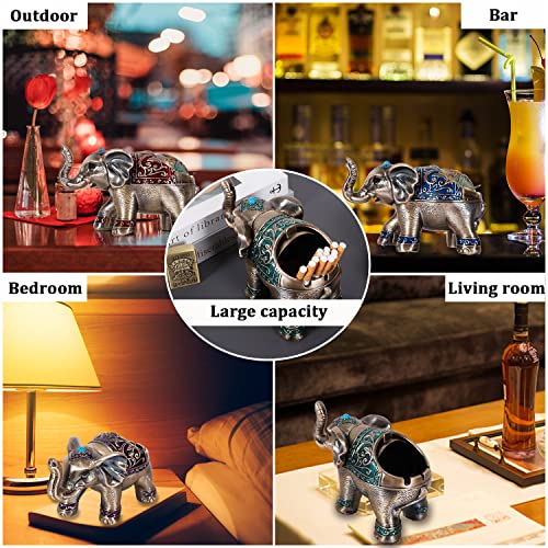 SogYupk Ashtray-Metal Elephant Ashtray-Outdoor Windproof Ashtray with Lid-Indoor Multifunctional Entertainment/Office Ashtray, Vintage Anti-Drop Ashtray,Gifts for Men and Women (Bronze Red)