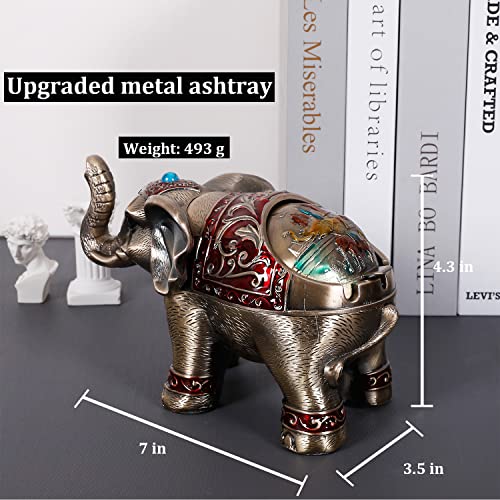 SogYupk Ashtray-Metal Elephant Ashtray-Outdoor Windproof Ashtray with Lid-Indoor Multifunctional Entertainment/Office Ashtray, Vintage Anti-Drop Ashtray,Gifts for Men and Women (Bronze Red)