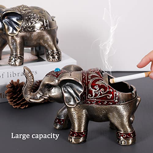 SogYupk Ashtray-Metal Elephant Ashtray-Outdoor Windproof Ashtray with Lid-Indoor Multifunctional Entertainment/Office Ashtray, Vintage Anti-Drop Ashtray,Gifts for Men and Women (Bronze Red)