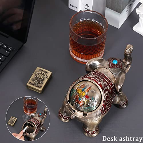 SogYupk Ashtray-Metal Elephant Ashtray-Outdoor Windproof Ashtray with Lid-Indoor Multifunctional Entertainment/Office Ashtray, Vintage Anti-Drop Ashtray,Gifts for Men and Women (Bronze Red)