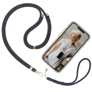 veziq adjustable universal crossbody patch phone lanyard wrist strap | cell phone lanyards for around the neck | compatible with every smartphone, key holder and id card holder - black