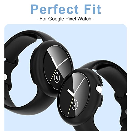 shenou Case for Google Pixel Watch 2 (2023 New)/ Google Pixel Watch, [6-Pack] Hard PC Shockproof Bumper Cover with Tempered Glass Screen Protector for Google Pixel Watch 2/ Pixel Watch 1