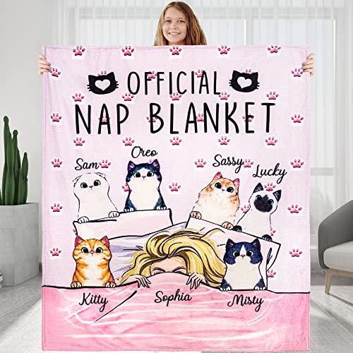 KERAOO Custom Official NAP Blanket, Custom Cat Mom Blanket, Personalized Pet Name Breed Name, Birthday Funny Gift for Cat Mom, Cat Lover, Pets Blanket, Anniversary Valentine's Day Gift for Her