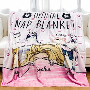 KERAOO Custom Official NAP Blanket, Custom Cat Mom Blanket, Personalized Pet Name Breed Name, Birthday Funny Gift for Cat Mom, Cat Lover, Pets Blanket, Anniversary Valentine's Day Gift for Her