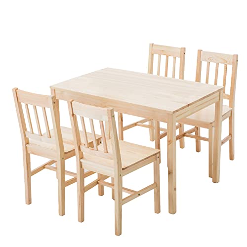 Dining Table Set for 4, Pine Wood Kitchen Table and Chairs for Dining Room Table Set for Small Space Wood Kitchen Dinette Table with 4 Chairs