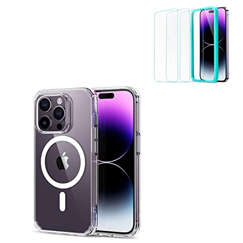 ESR Krystec Clear Case with HaloLock Compatible with iPhone 14 Pro Max Case Bundle Tempered-Glass Screen Protector Compatible with iPhone 14 Pro Max