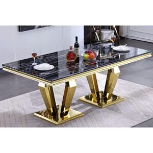 acedÉcor modern dining table, 78 inches rectangular dining room table for 6 to 8, double pedestal dining table in black gold