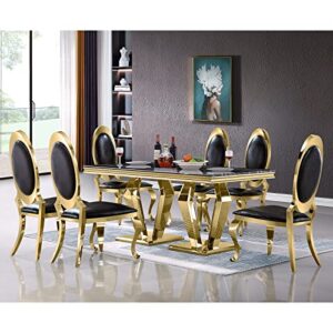 ACEDÉCOR Modern Dining Table, 78 inches Rectangular Dining Room Table for 6 to 8, Double Pedestal Dining Table in Black Gold