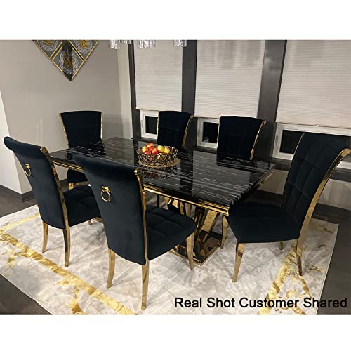 ACEDÉCOR Modern Dining Table, 78 inches Rectangular Dining Room Table for 6 to 8, Double Pedestal Dining Table in Black Gold