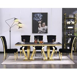 ACEDÉCOR Modern Dining Table, 78 inches Rectangular Dining Room Table for 6 to 8, Double Pedestal Dining Table in Black Gold