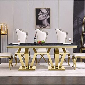 ACEDÉCOR Modern Dining Table, 78 inches Rectangular Dining Room Table for 6 to 8, Double Pedestal Dining Table in Black Gold