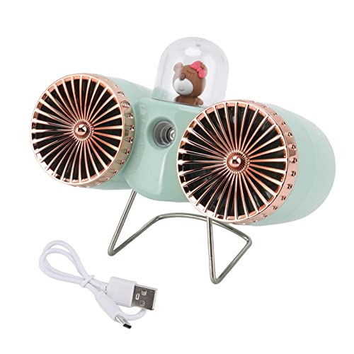 HEEPDD USB Desk Fan, Dual Blade Bear Design 3 Speeds Strong Wind Night Light Table Fan Quiet Dual Blade Bear Design Desk Fan with USB Charging for Dormitory (Green)