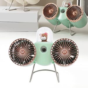 HEEPDD USB Desk Fan, Dual Blade Bear Design 3 Speeds Strong Wind Night Light Table Fan Quiet Dual Blade Bear Design Desk Fan with USB Charging for Dormitory (Green)