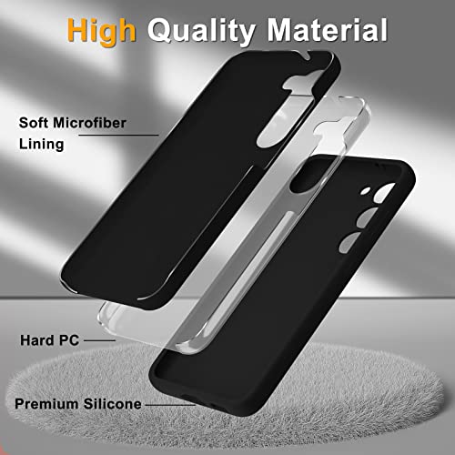 YENAPOON for Samsung Galaxy S23 Case and 2 Pack Tempered Glass Screen Protector, Slim Liquid Silicone Shockproof Protective Case - Black