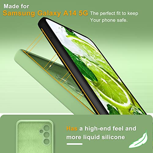 YENAPOON for Samsung Galaxy A14 5G Case and 2 Pack Tempered Glass Screen Protector, Slim Liquid Silicone Shockproof Protective Case - Mint Green