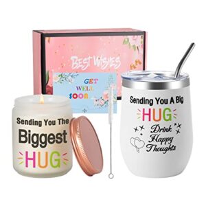 candles gifts for women - fun scented candle & insulated tumbler set, christmas birthday thanksgiving get well soon gift for men boss mom mother sick friend feel better cheer up encouragement sympathy