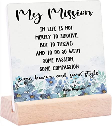 Tinfold Maya Angelou Inspirational Quote Desk Decor, My Mission, Phenomenal Woman Poem Inspirational Tabletop Sign, Gift for Home and Office Decor Under