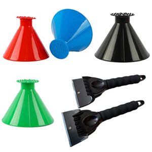 zqilin 4 magical ice scrapers - round windshield ice wiper, funnel snow remover, 2pcs snowless scraper with ergonomic handle, 6 pieces in total.