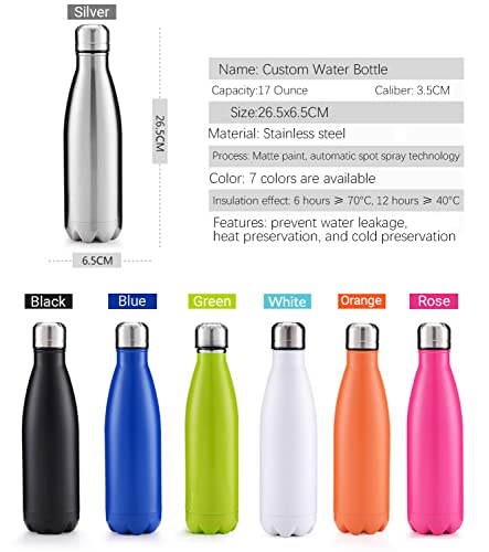 KEAECIZ Personalized Water Bottle Engraved Your Name, Custom 17oz Stainless Steel Sports Bottle Perfect for the gym and office/Outdoors Insulated Water Bottle