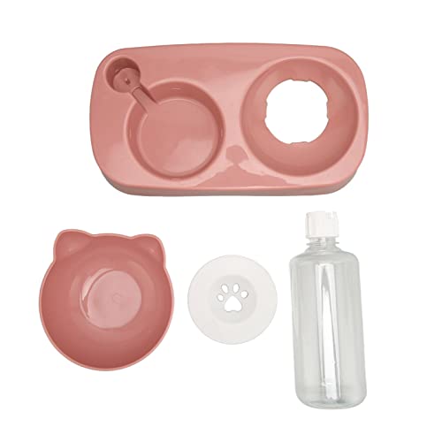 Pet Water Food Bowls, Dog Cat Bowl with Automatic Water Dispenser Bottle Automatic Water Feeder Food Dish Set for Dogs Cats (Pink)