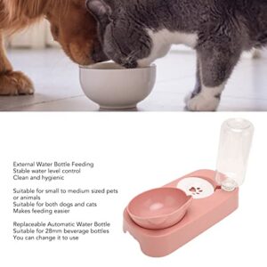 Pet Water Food Bowls, Dog Cat Bowl with Automatic Water Dispenser Bottle Automatic Water Feeder Food Dish Set for Dogs Cats (Pink)