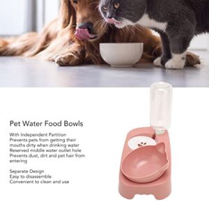 Pet Water Food Bowls, Dog Cat Bowl with Automatic Water Dispenser Bottle Automatic Water Feeder Food Dish Set for Dogs Cats (Pink)