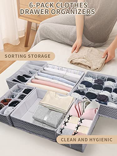 SandKing 6PACK Drawer Organizers Dividers, Clothes Wardrobe Organizer Bins Storage box with Cardboard for Sorting Baby Clothes, Underclothes, Scarf