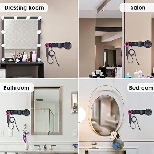 Floatant Wall Mount Hair Dryer Holder Compatible with Dyson Supersonic, Acrylic Organizer for Storage Attachments, Wall Mounted Rack with Hook for Accessories Nozzles,Wide-tooth Comb,Diffuser(Black)