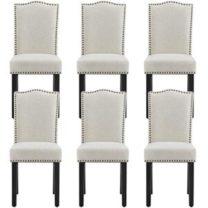 yaheetech dining chairs set of 6 dining room chairs modern kitchen chairs fabric upholstered dining room chairs with solid wood legs and padded seat for home kitchen living room, 3 package, beige