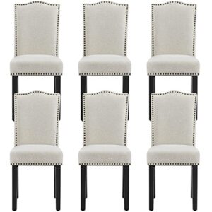 Yaheetech Dining Chairs Set of 6 Dining Room Chairs Modern Kitchen Chairs Fabric Upholstered Dining Room Chairs with Solid Wood Legs and Padded Seat for Home Kitchen Living Room, 3 Package, Beige