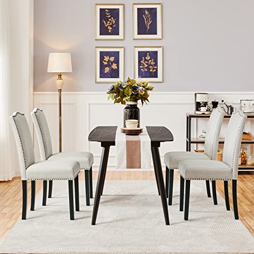 Yaheetech Dining Chairs Set of 6 Dining Room Chairs Modern Kitchen Chairs Fabric Upholstered Dining Room Chairs with Solid Wood Legs and Padded Seat for Home Kitchen Living Room, 3 Package, Beige