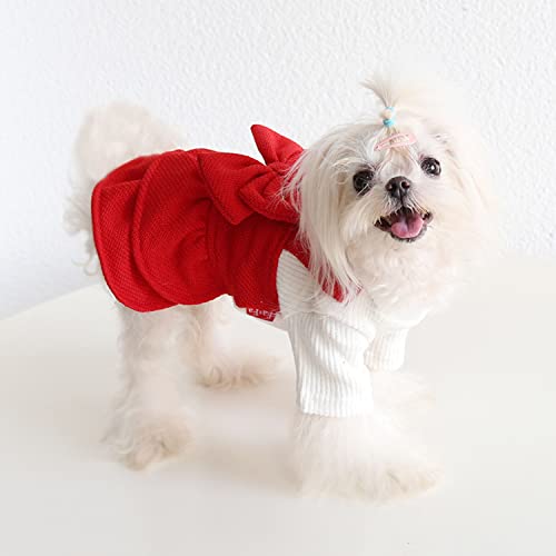 FLAdorepet Dog Dress for Christmas Holiday Party Winter Warm Small Dog Bowknot Dress Tutu Skirt, Cat Costume Clothes Pet Apparel (X-Large, Red)