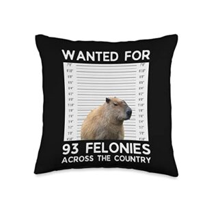 capybara mugshot wanted for 93 felonies funny capybara mugshot wanted for 93 felonies across the country throw pillow, 16x16, multicolor