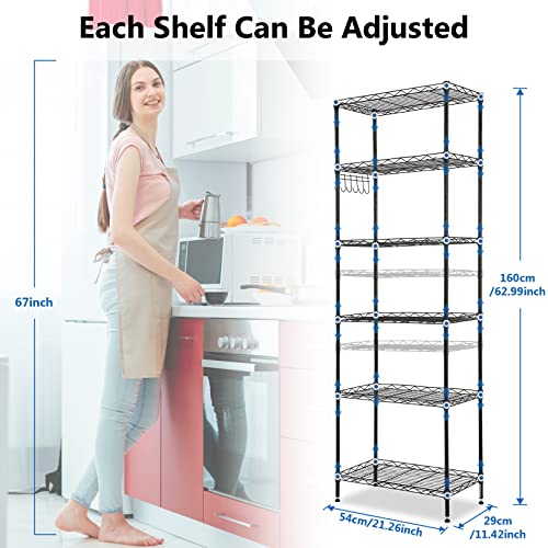 BATHWA 6 Shelf Adjustable Wire Shelving Units, Heavy Duty Metal Storage Wire Shelf with Leveling Feet, Utility Steel Shelves for Garage, Kitchen, Living Room, Bathroom,