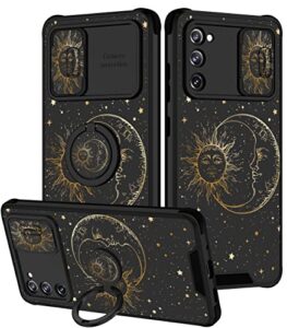 goocrux (2in1 for samsung galaxy s20 fe 5g case sun and moon for women girls cute stars space phone cover with slide camera cover+ring holder fashion golden print design cases for s20fe 6.5''