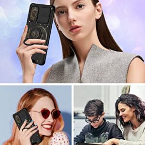 Goocrux (2in1 for Samsung Galaxy S20 FE 5G Case Sun and Moon for Women Girls Cute Stars Space Phone Cover with Slide Camera Cover+Ring Holder Fashion Golden Print Design Cases for S20FE 6.5''