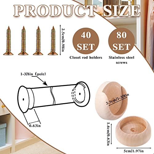 Closet Pole Socket Wooden Closet Rod Holders Closet Rod Bracket Closet Rod Support with Screws for Closet Rod Wardrobe Hallway Bathroom Clothing Store (20 Sets)