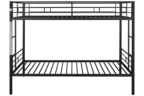 HomJoones Twin Over Twin Bunk Beds,Metal Frame Bunk Bed,with Guardrail and 2 Side Ladders,Child Adult Twin Size Bed,Suitable for Dormitory Bedrooms,No Box Spring Needed (Black)