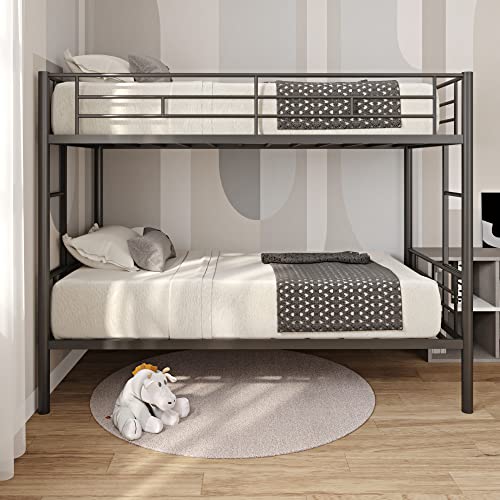 HomJoones Twin Over Twin Bunk Beds,Metal Frame Bunk Bed,with Guardrail and 2 Side Ladders,Child Adult Twin Size Bed,Suitable for Dormitory Bedrooms,No Box Spring Needed (Black)